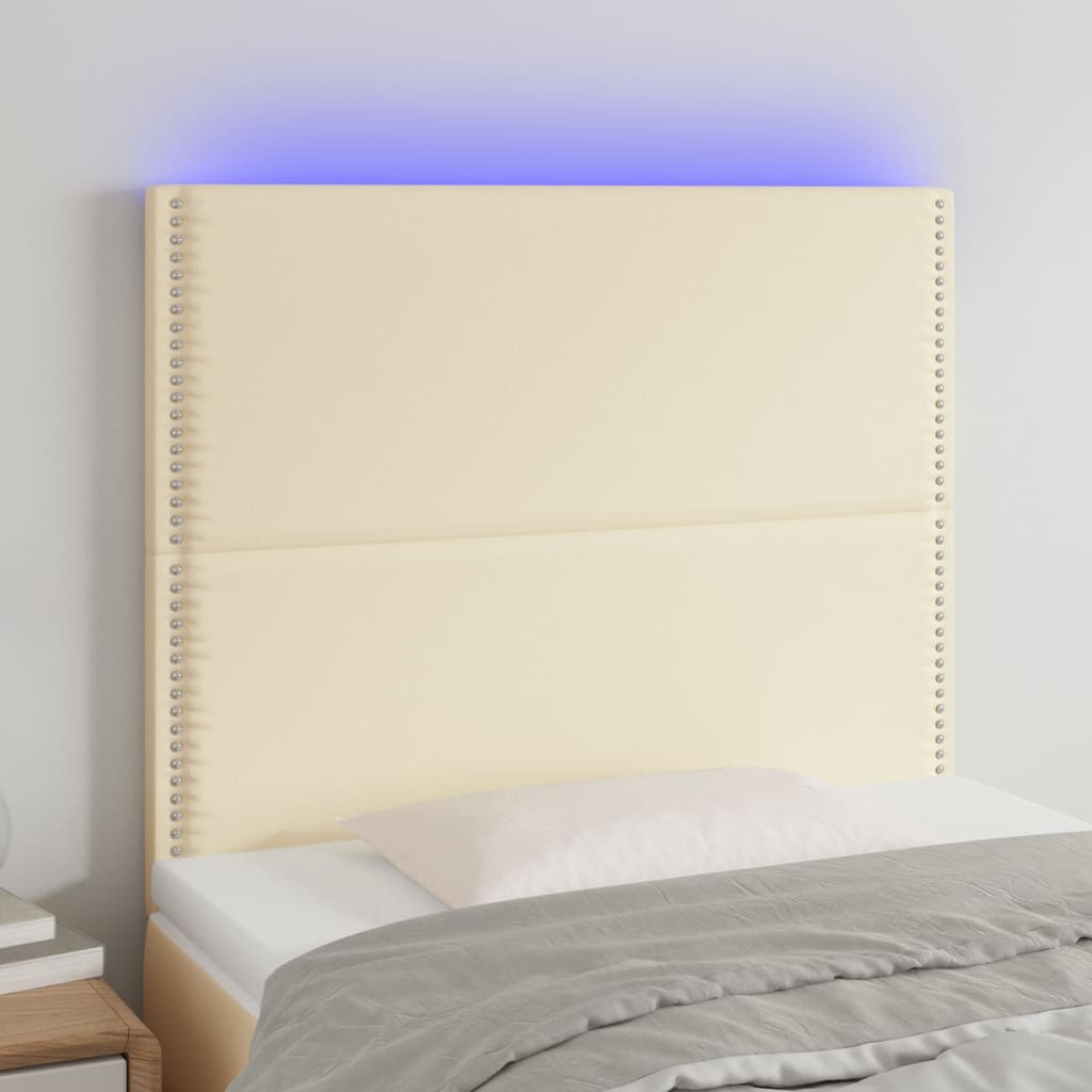 Cabeceira cama c/ LED 100x5x118/128 cm couro artificial crème