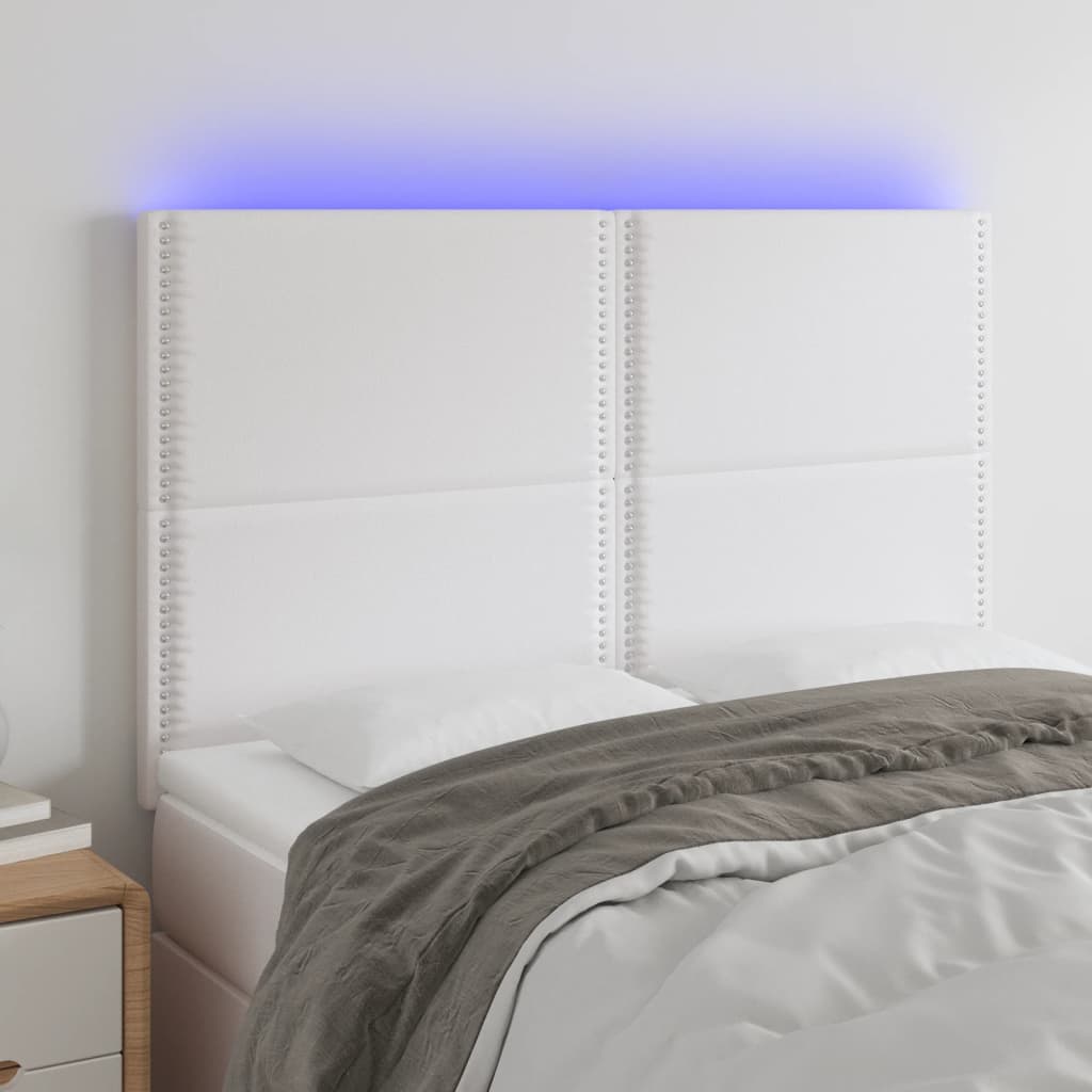 Cabeceira cama c/ LED couro artificial 144x5x118/128 cm branco