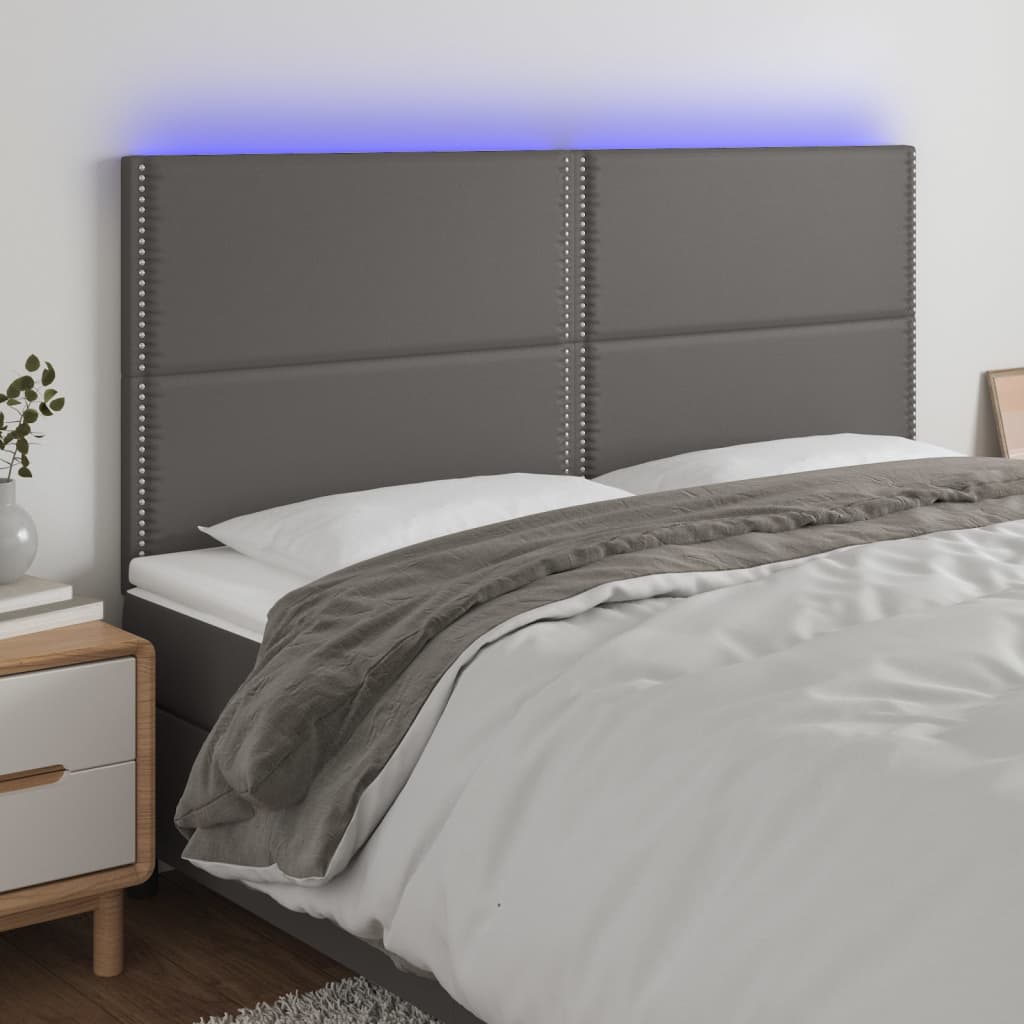 Cabeceira cama c/ LED couro artif. 160x5x118/128 cm cinzento