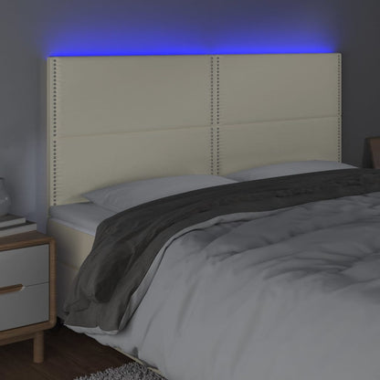 Cabeceira cama c/ LED 180x5x118/128 cm couro artificial crème