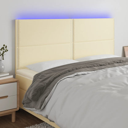 Cabeceira cama c/ LED 180x5x118/128 cm couro artificial crème