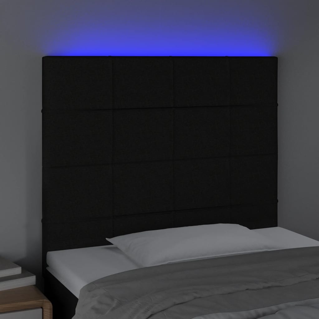 Cabeceira cama c/ LED tecido 80x5x118/128 cm preto