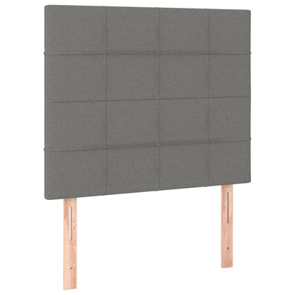 Cabeceira de cama c/ LED tecido 90x5x118/128 cm cinza-escuro