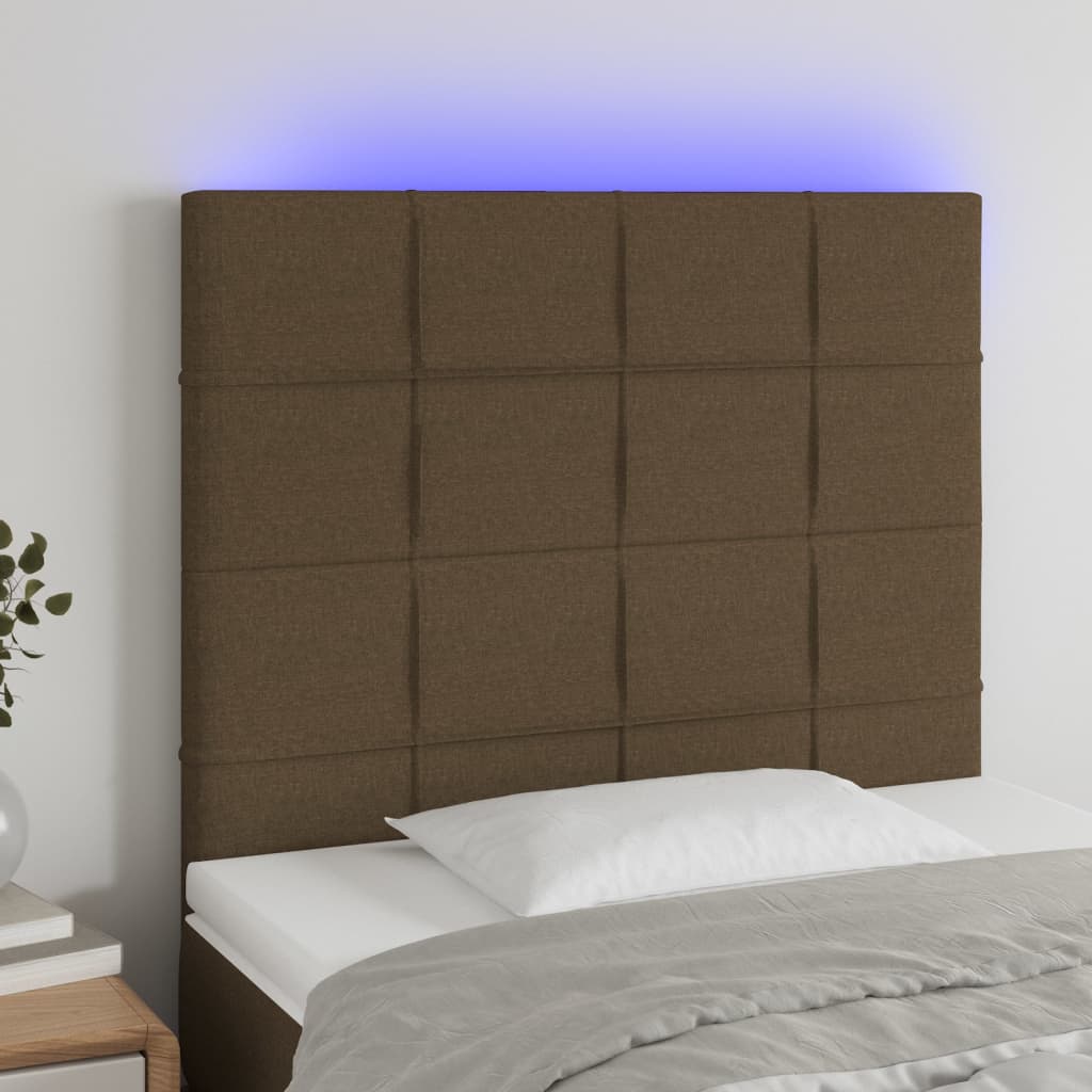 Cabeceira de cama c/ luzes LED tecido 90x5x118/128 cm castanho