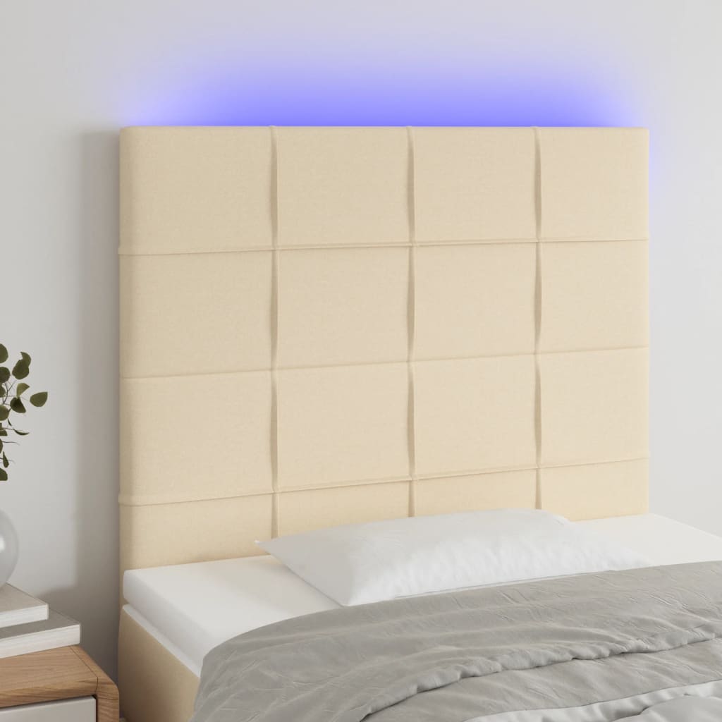 Cabeceira de cama c/ LED tecido 90x5x118/128cm crème