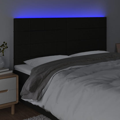 Cabeceira de cama c/ luzes LED tecido 160x5x118/128 cm preto