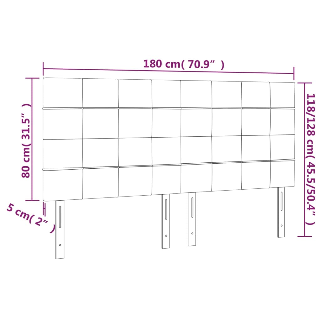 Cabeceira cama c/ LED tecido 180x5x118/128 cm crème