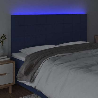 Cabeceira de cama c/ luzes LED tecido 200x5x118/128 cm azul