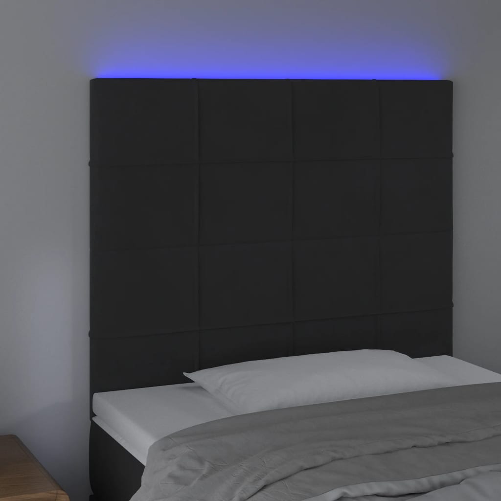 Cabeceira cama c/ LED veludo 80x5x118/128 cm preto