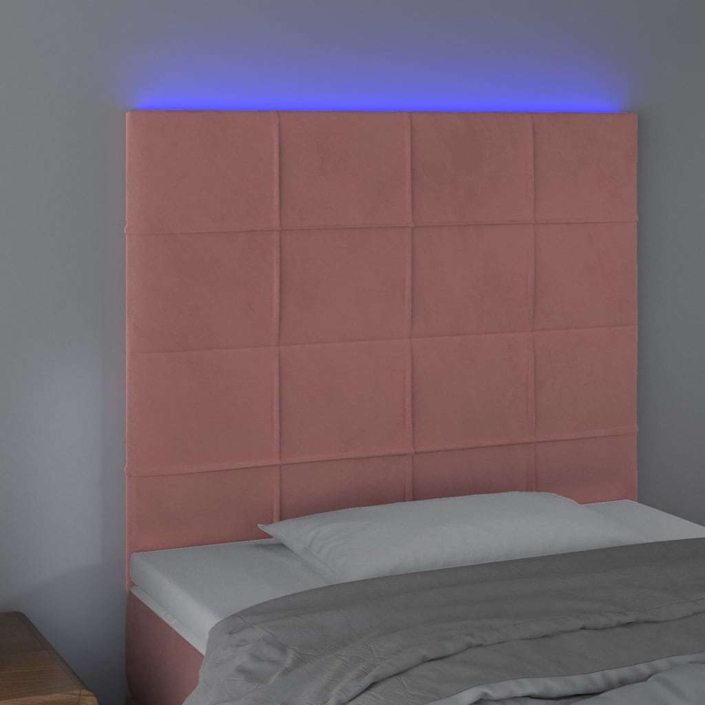 Cabeceira de cama c/ luzes LED veludo 90x5x118/128 cm rosa