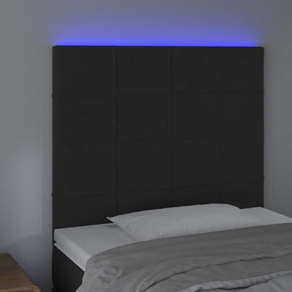 Cabeceira cama c/ LED veludo 100x5x118/128 cm preto