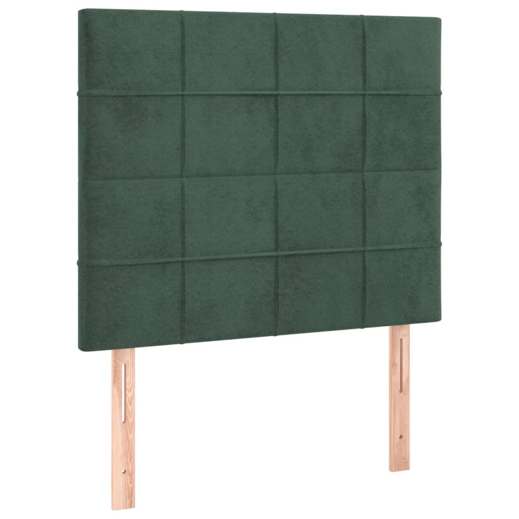 Cabeceira de cama c/ LED veludo 100x5x118/128 cm verde-escuro