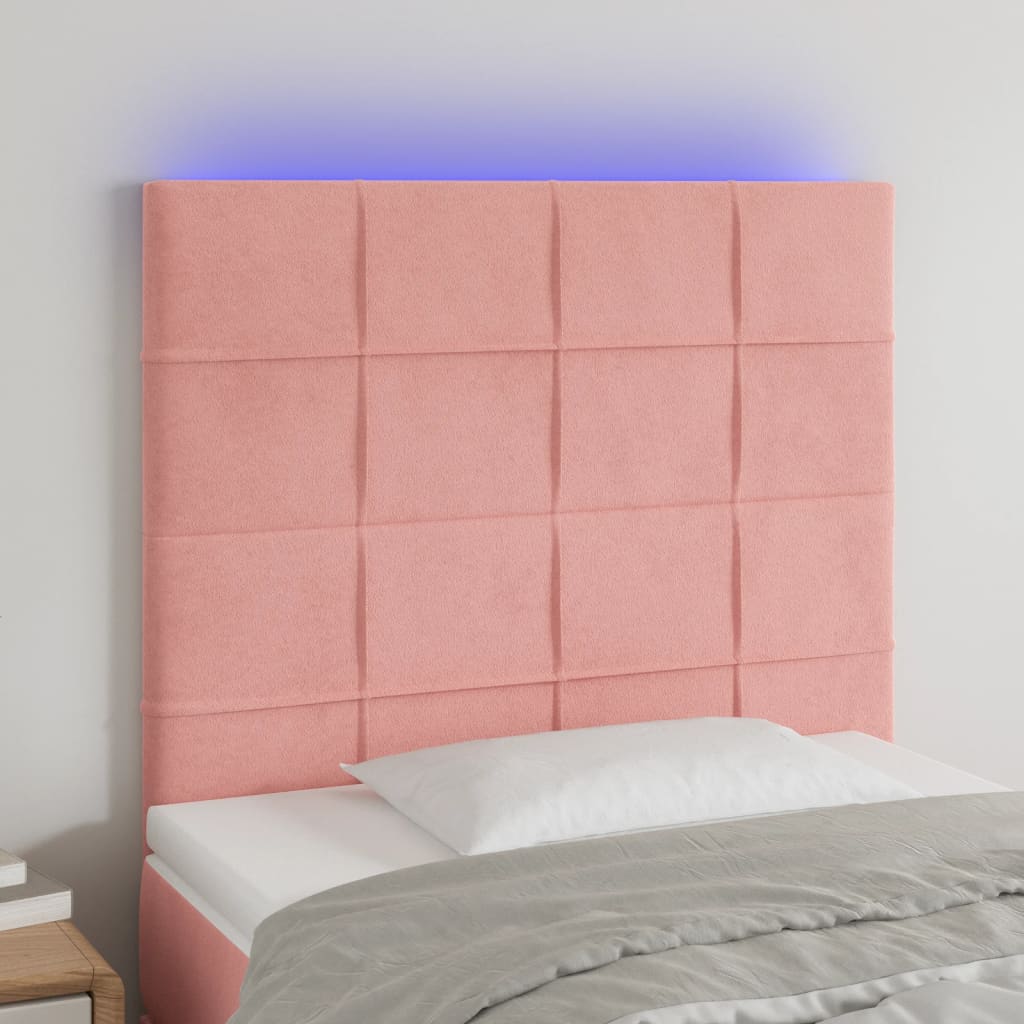 Cabeceira de cama c/ luzes LED veludo 100x5x118/128 cm rosa