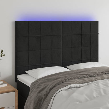 Cabeceira cama c/ LED veludo 144x5x118/128 cm preto