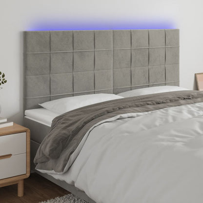 Cabeceira de cama c/ LED veludo 160x5x118/128 cm cinza-claro