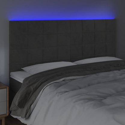 Cabeceira de cama c/ LED veludo 160x5x118/128 cm cinza-escuro