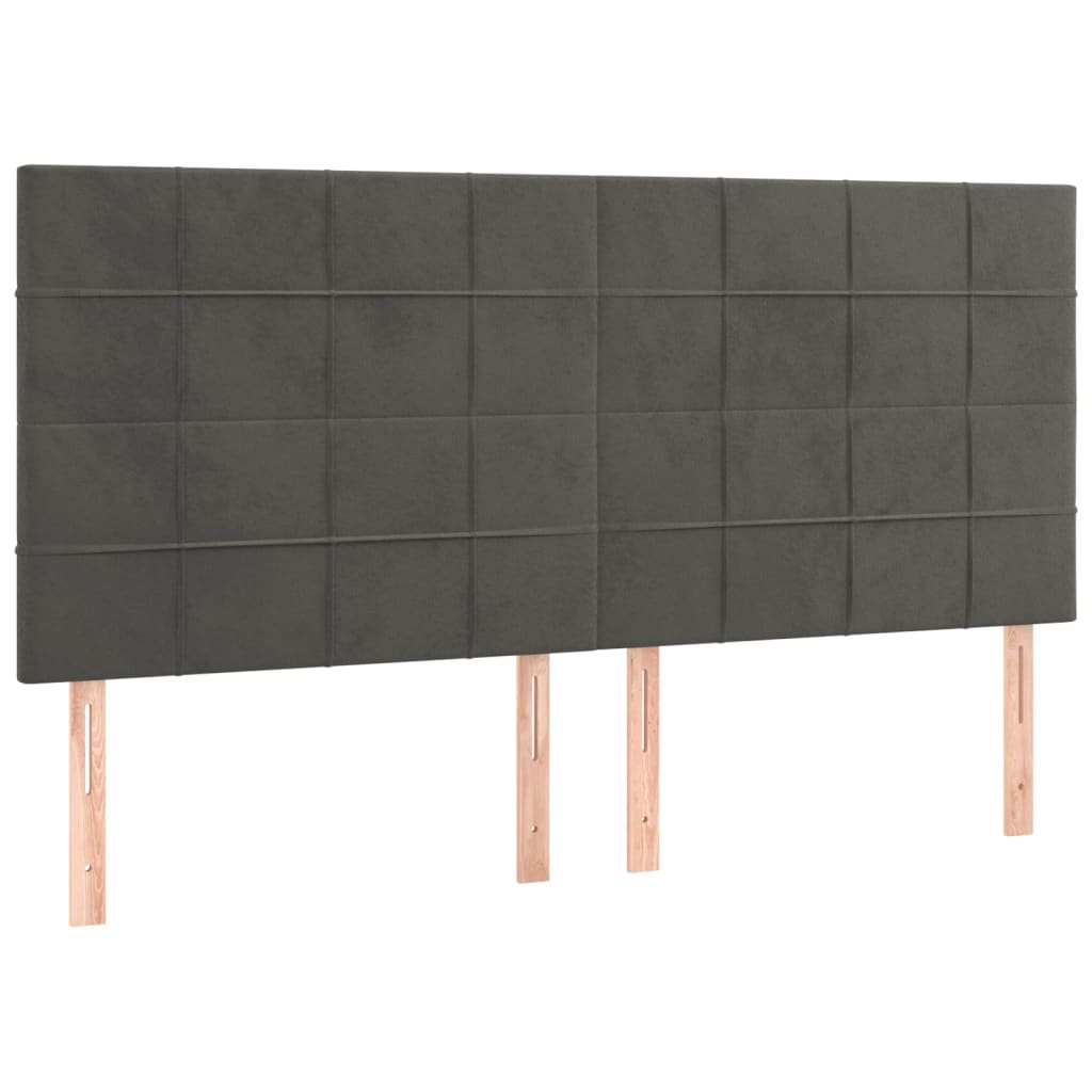 Cabeceira de cama c/ LED veludo 160x5x118/128 cm cinza-escuro