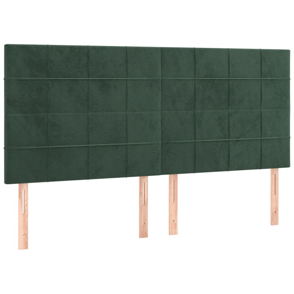 Cabeceira de cama c/ LED veludo 160x5x118/128 cm verde-escuro