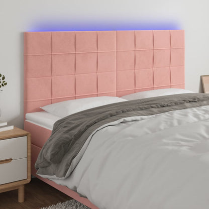 Cabeceira de cama c/ luzes LED veludo 180x5x118/128 cm rosa