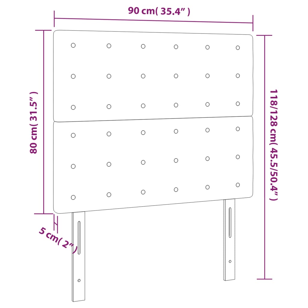 Cabeceira cama c/ LED 90x5x118/128cm couro artificial cinzento