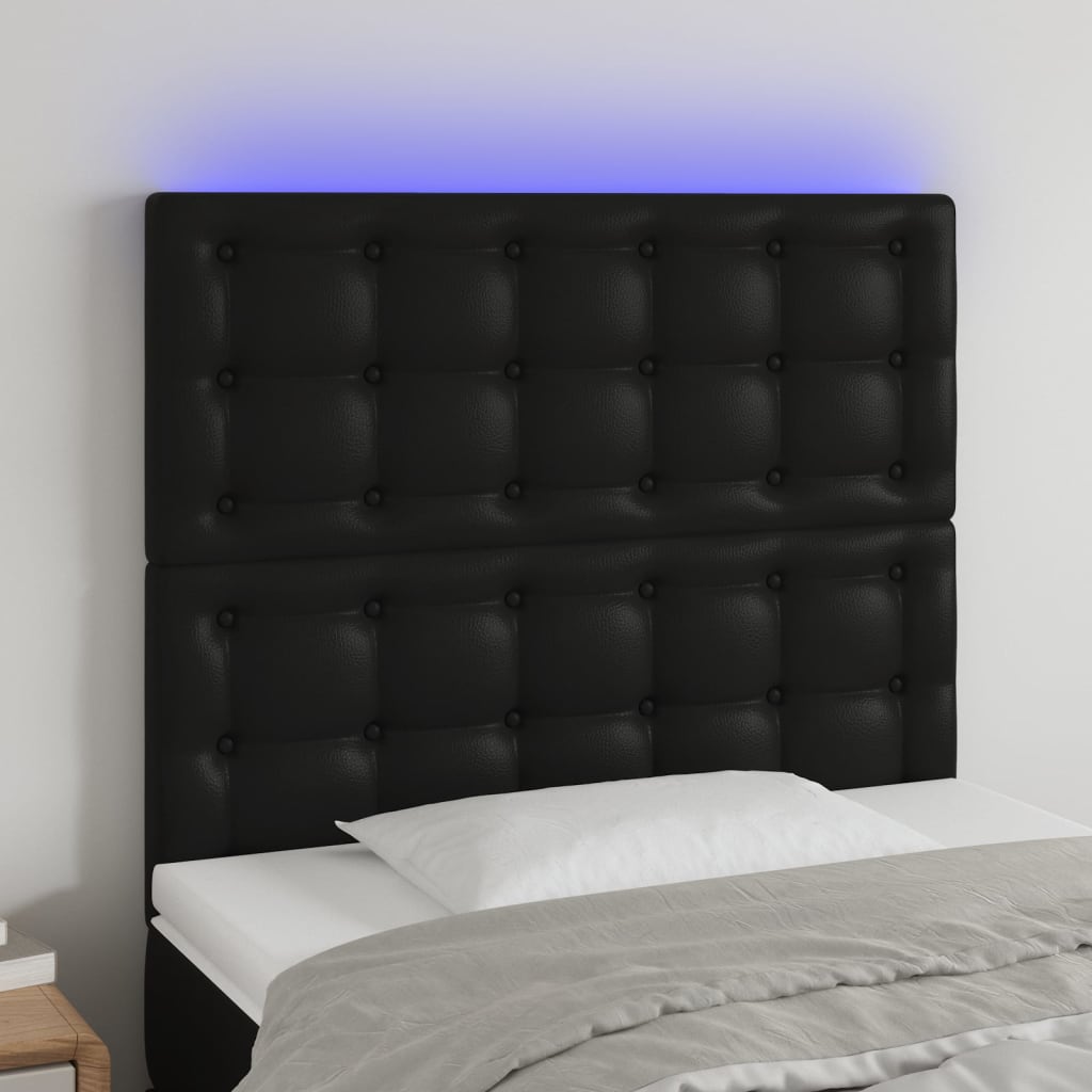 Cabeceira cama c/ LED couro artificial 100x5x118/128 cm preto