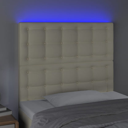 Cabeceira cama c/ LED 100x5x118/128 cm couro artificial crème