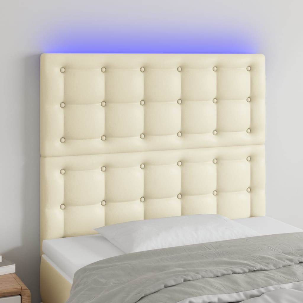 Cabeceira cama c/ LED 100x5x118/128 cm couro artificial crème