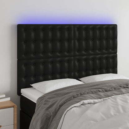 Cabeceira cama c/ LED couro artificial 144x5x118/128 cm preto