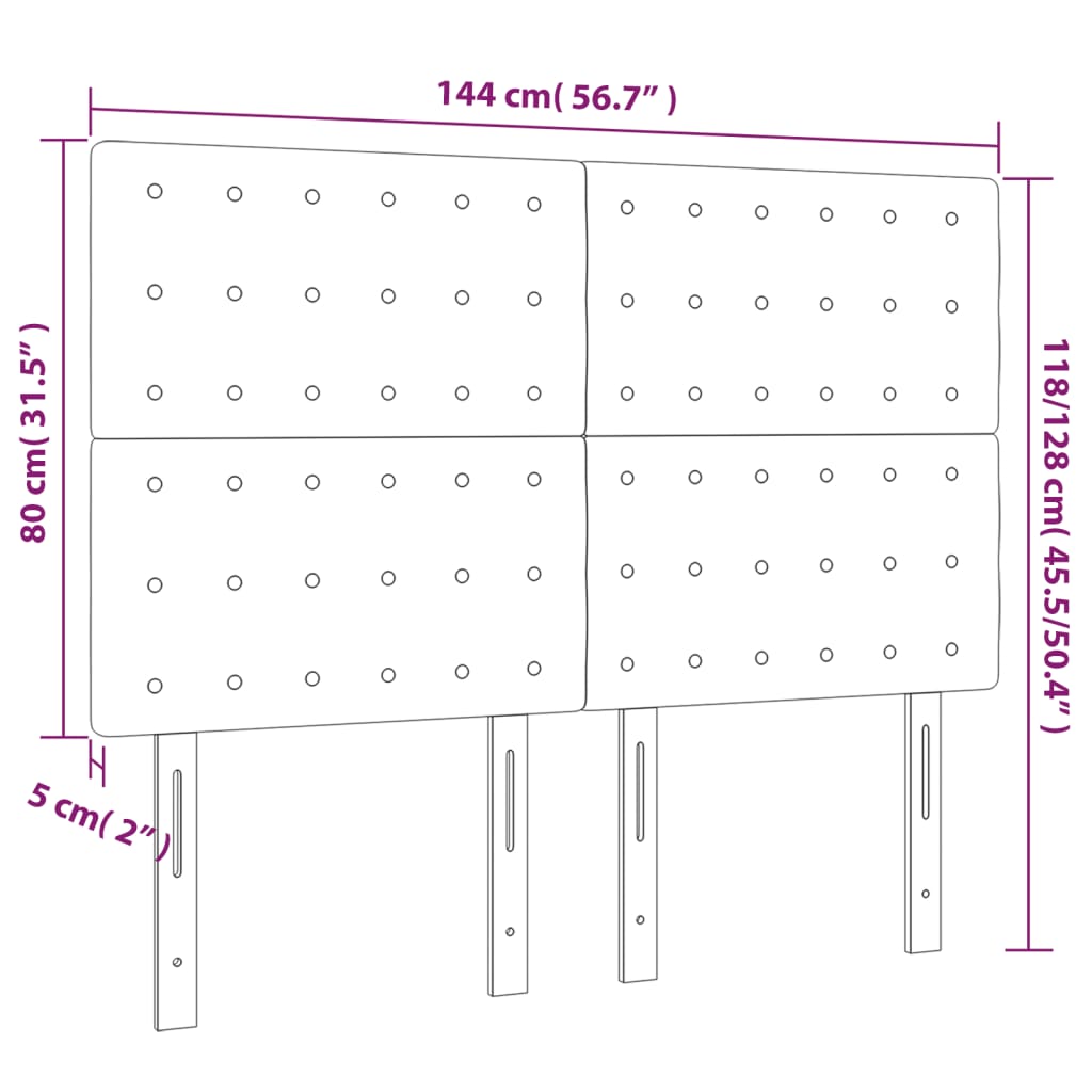 Cabeceira cama c/ LED couro artif. 144x5x118/128 cm cinzento