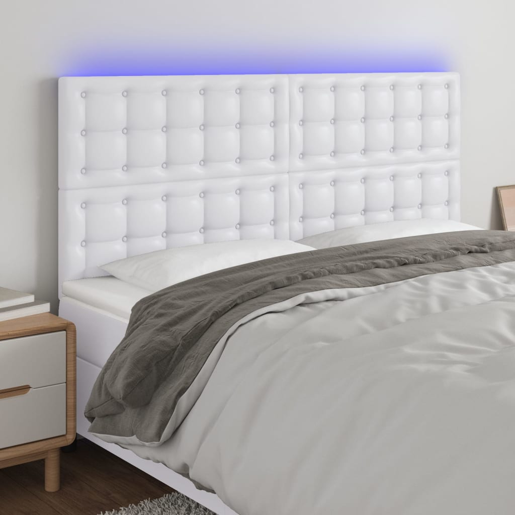 Cabeceira cama c/ LED couro artificial 180x5x118/128 cm branco