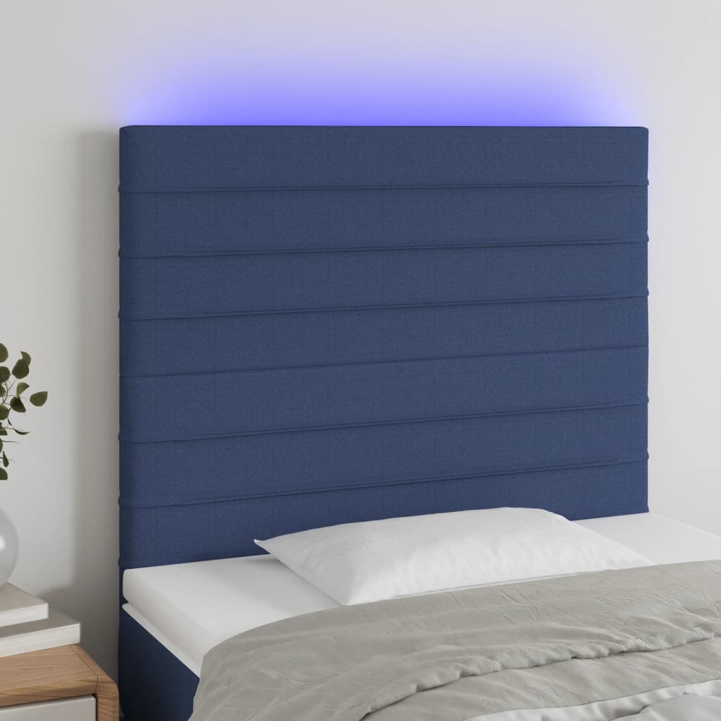 Cabeceira de cama c/ LED tecido 90x5x118/128cm azul