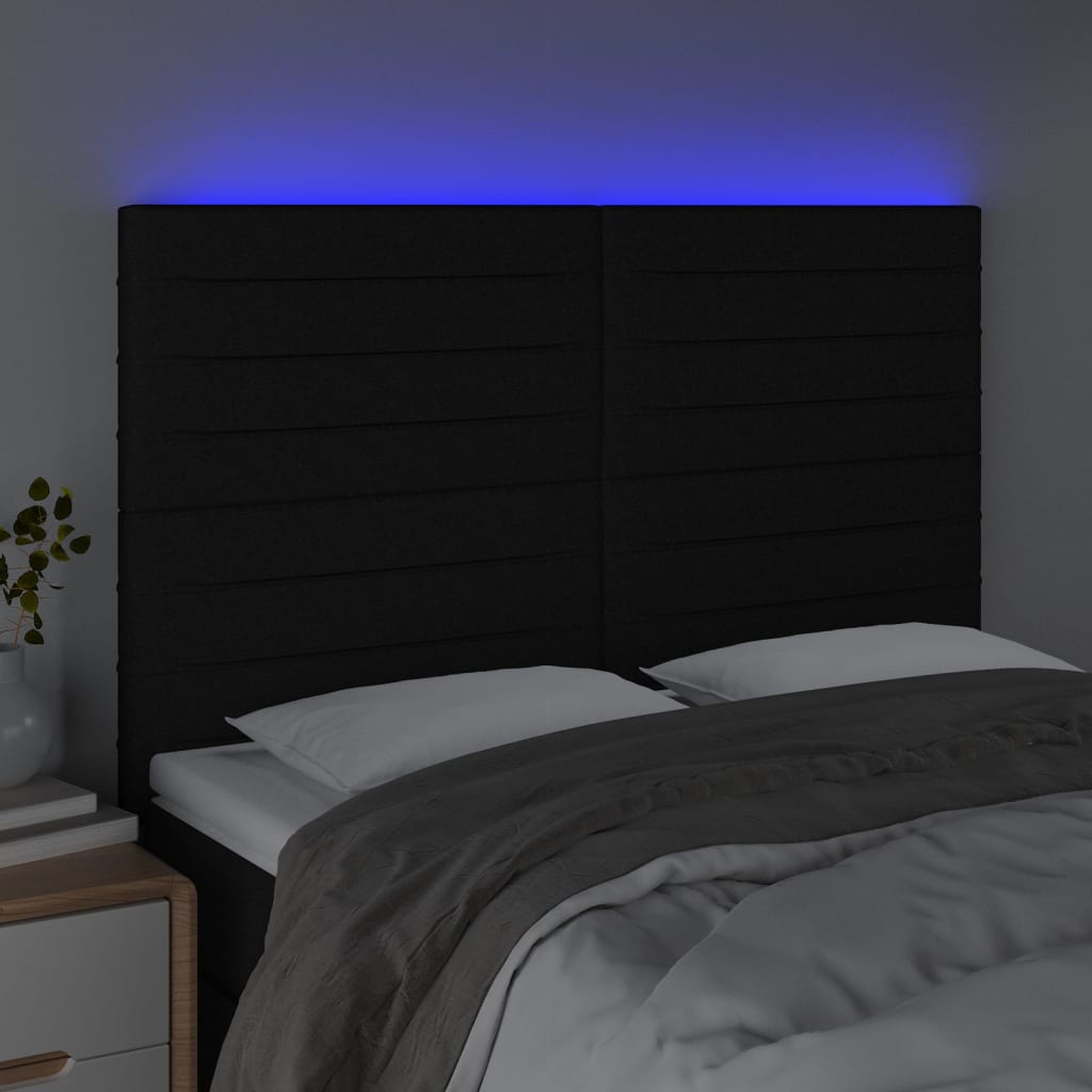 Cabeceira cama c/ LED tecido 144x5x118/128 cm preto