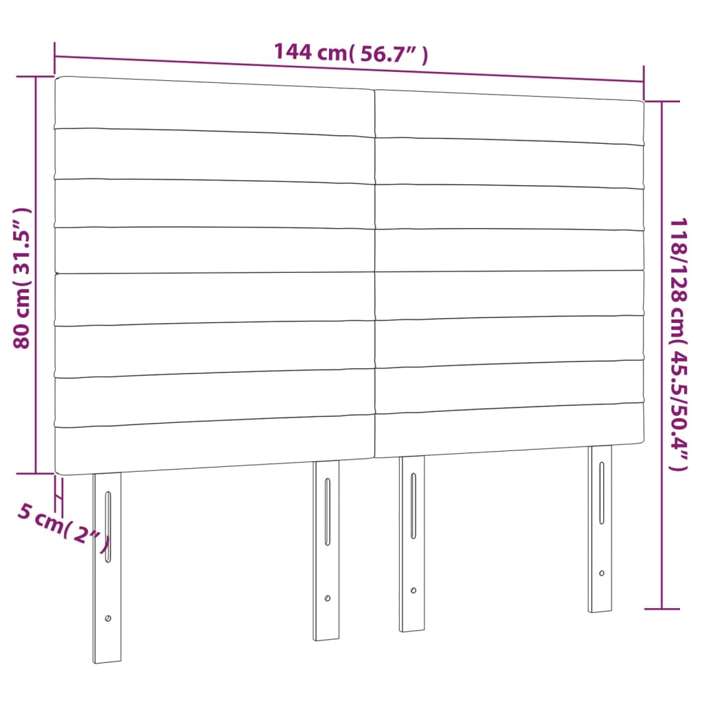 Cabeceira cama c/ LED tecido 144x5x118/128 cm preto