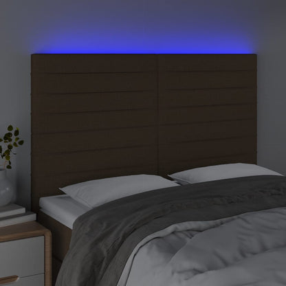 Cabeceira de cama c/ luzes LED tecido 144x5x118/128cm castanho