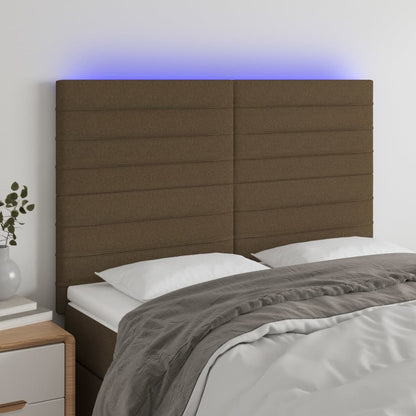 Cabeceira de cama c/ luzes LED tecido 144x5x118/128cm castanho