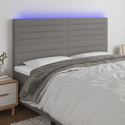 Cabeceira de cama c/ LED tecido 160x5x118/128 cm cinza-escuro