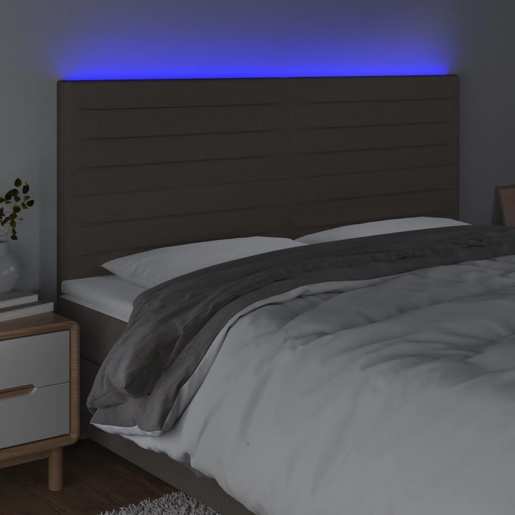 Cabeceira cama c/ LED tecido 160x5x118/128 cm cinza-acastanhado