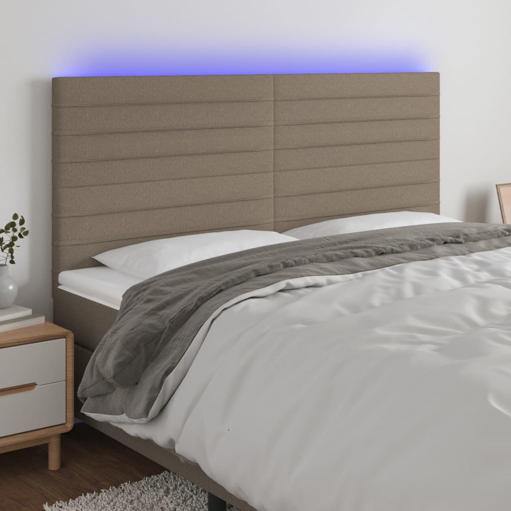 Cabeceira cama c/ LED tecido 160x5x118/128 cm cinza-acastanhado