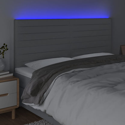 Cabeceira cama c/ luzes LED tecido 180x5x118/128cm cinza-claro