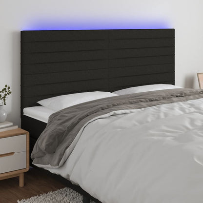 Cabeceira de cama c/ luzes LED tecido 180x5x118/128 cm preto