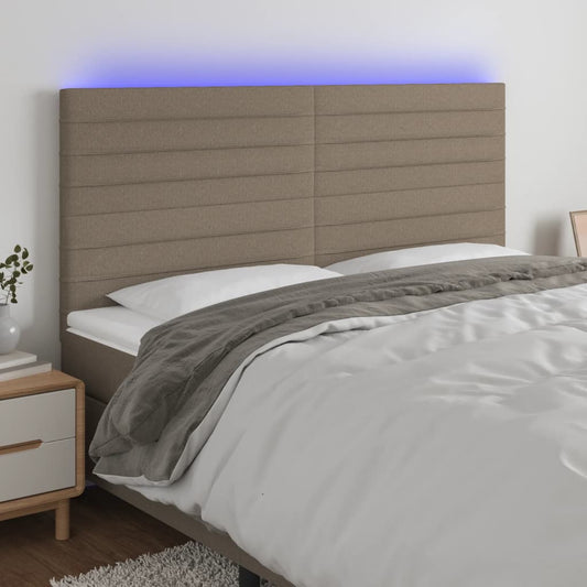 Cabeceira cama c/ LED tecido 180x5x118/128 cm cinza-acastanhado