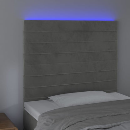 Cabeceira cama c/ luzes LED veludo 80x5x118/128cm cinza-claro