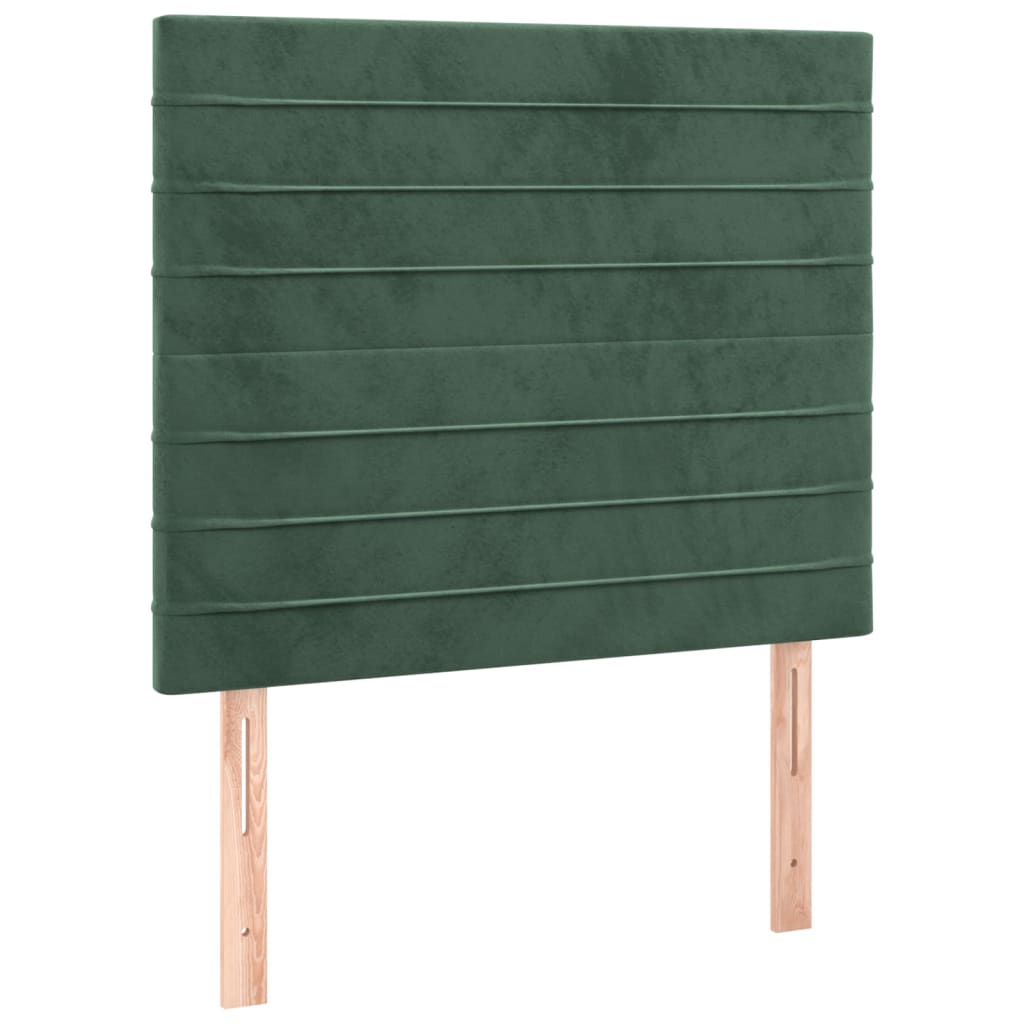 Cabeceira de cama c/ LED veludo 100x5x118/128 cm verde-escuro