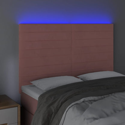 Cabeceira de cama c/ luzes LED veludo 144x5x118/128 cm rosa