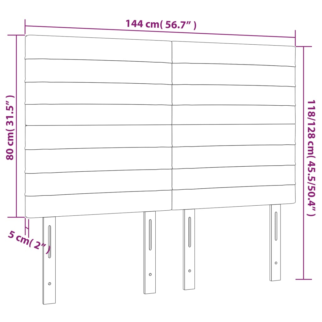 Cabeceira de cama c/ luzes LED veludo 144x5x118/128 cm rosa