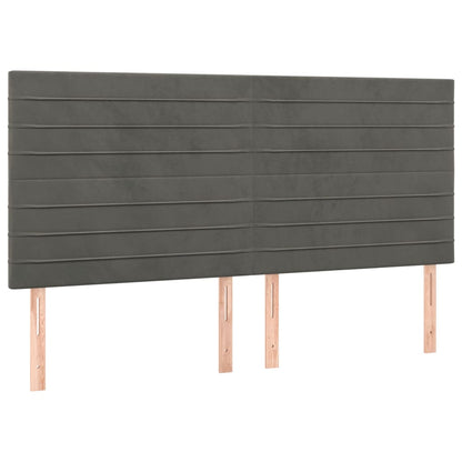 Cabeceira de cama c/ LED veludo 160x5x118/128 cm cinza-escuro