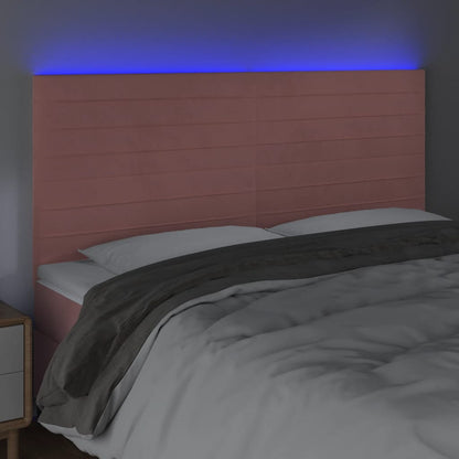 Cabeceira de cama c/ luzes LED veludo 180x5x118/128 cm rosa