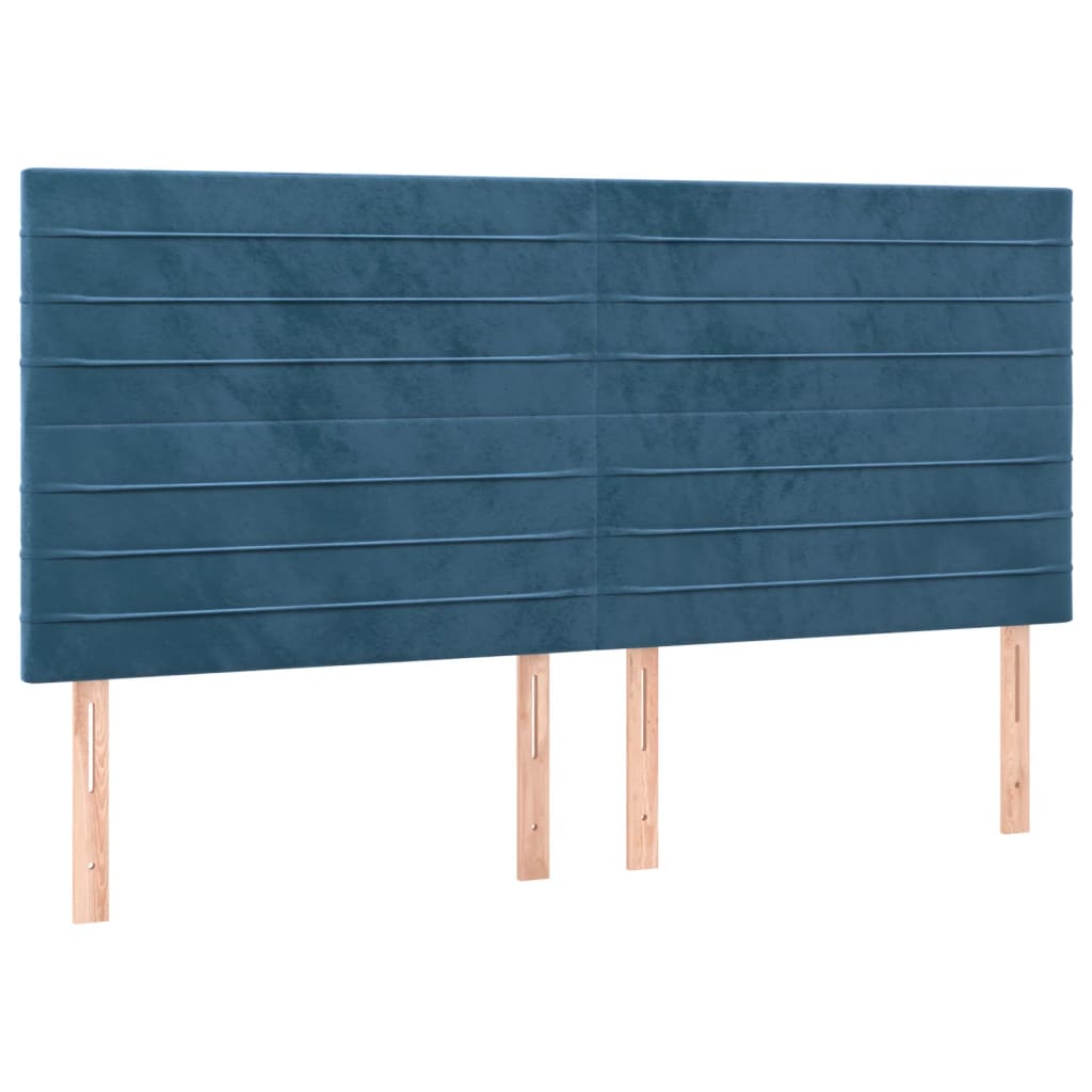 Cabeceira cama c/ luzes LED veludo 200x5x118/128cm azul-escuro