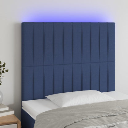 Cabeceira cama c/ LED tecido 80x5x118/128 cm azul