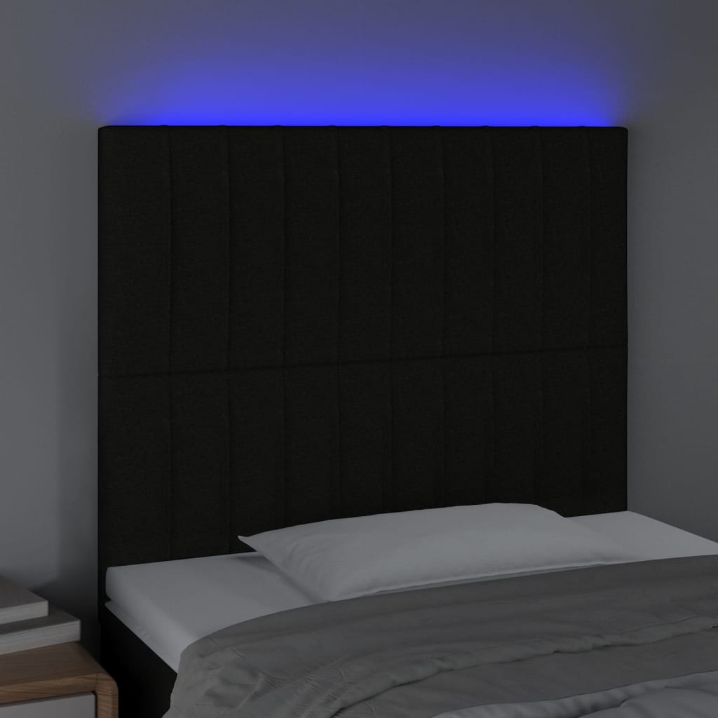 Cabeceira de cama c/ LED tecido 90x5x118/128cm preto